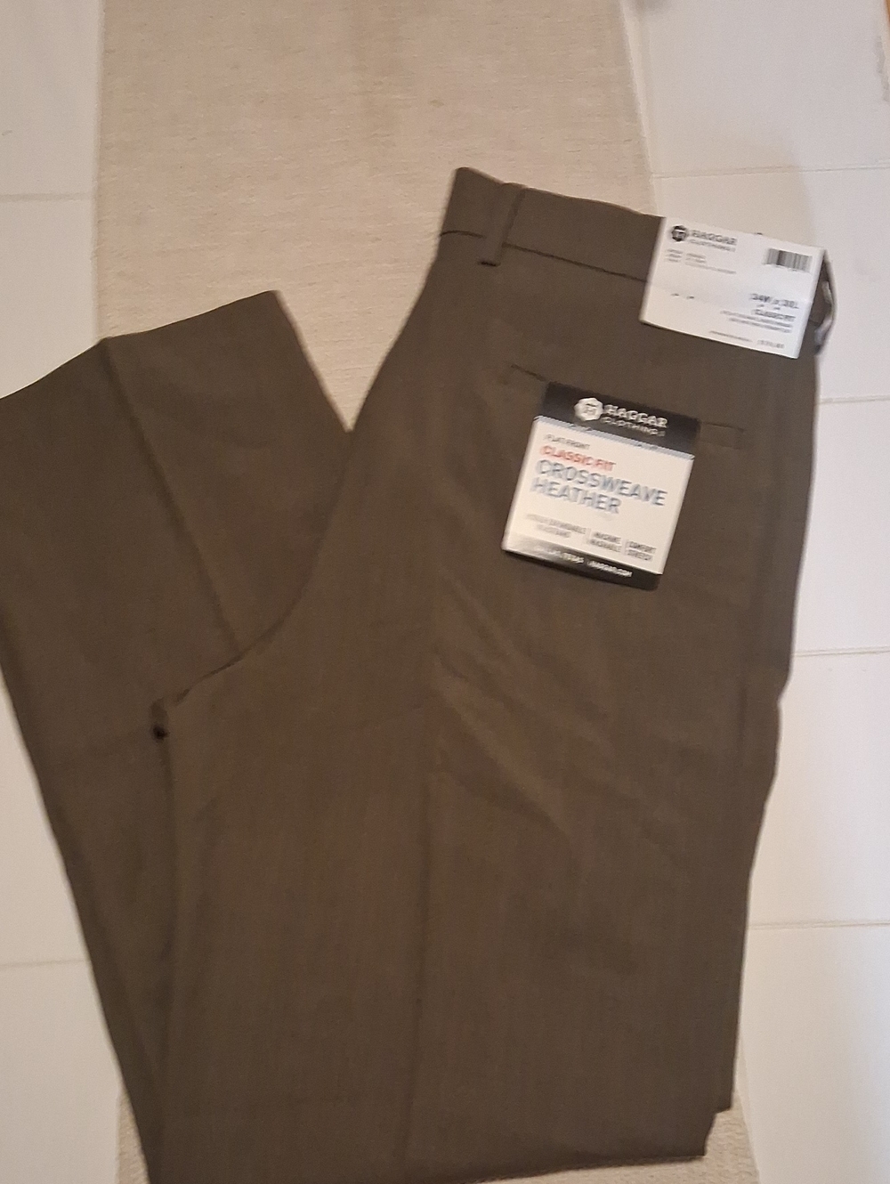 BNWT MENS Haggar Classic Fit Crossweave Heather Pants 251 KHAKI  SIZE 34W30L